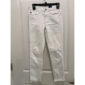 AG Adriano Goldschmied The Stevie Ankle White Slim Straight Jeans 25R Raw Hem